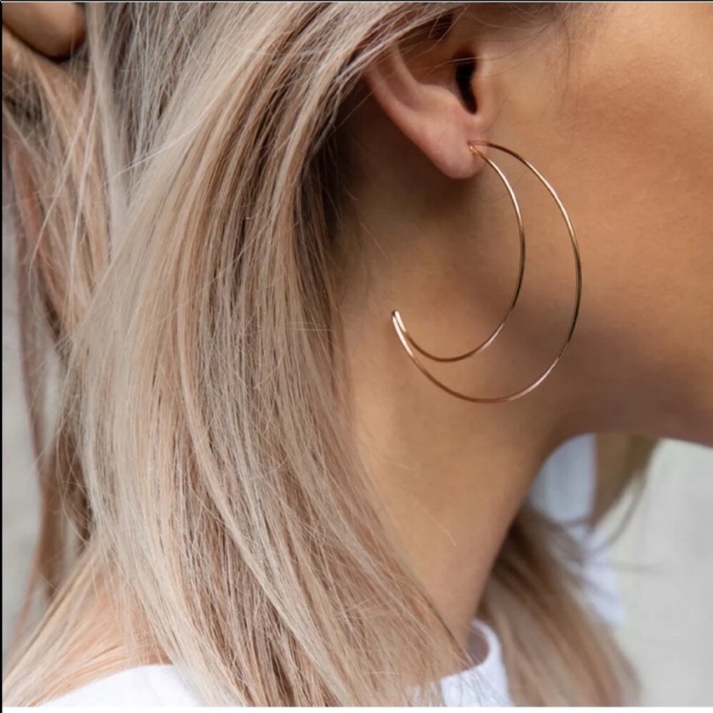 Gold Moon Shaped Dangle Earrings